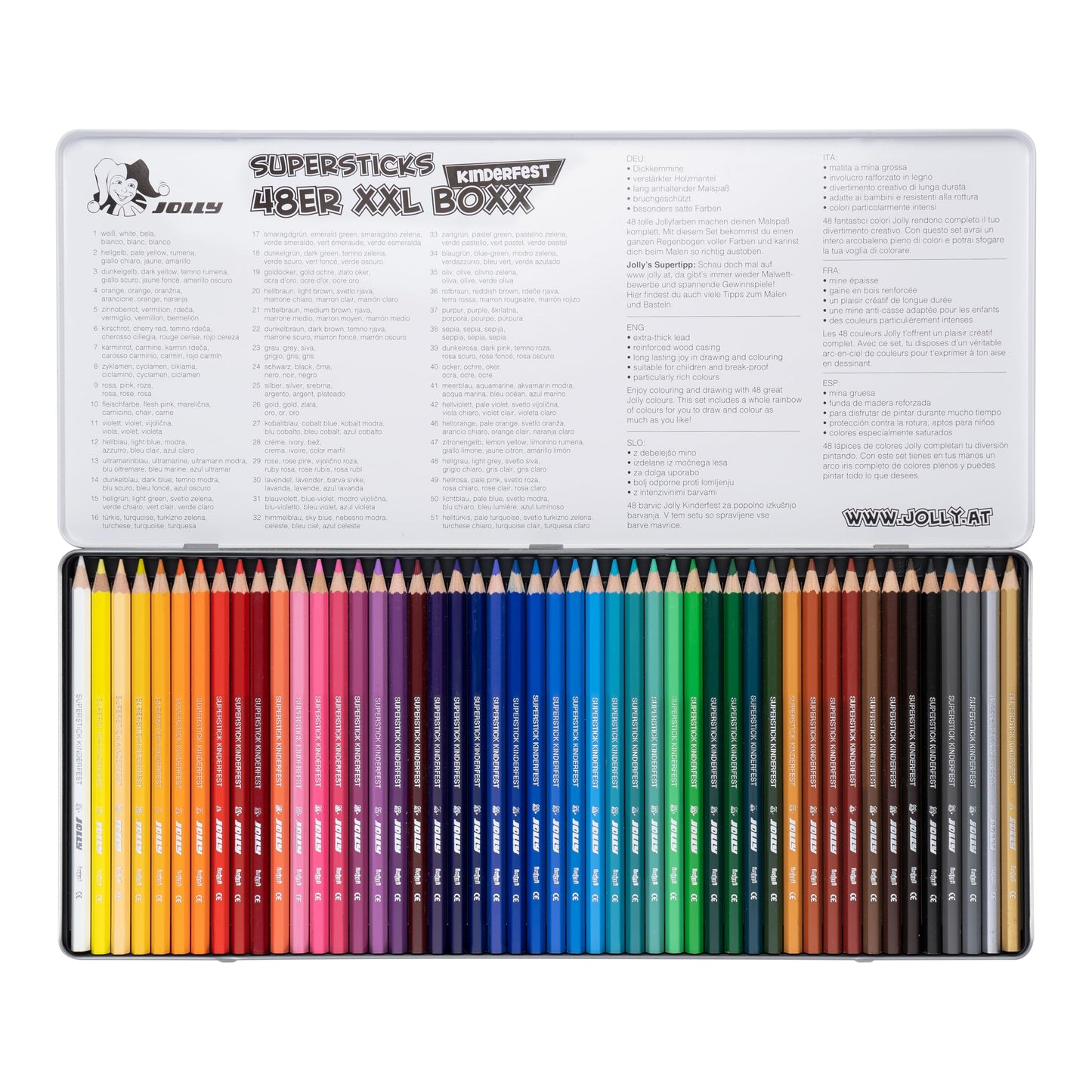 JOLLY Supersticks Colored Pencils Kids Party XXL Box Version 1, Break-resistant & non-toxic crayons, Made in Austria, 48 pencils