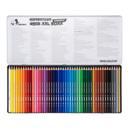 JOLLY Supersticks Colored Pencils Kids Party XXL Box Version 1, Break-resistant & non-toxic crayons, Made in Austria, 48 pencils