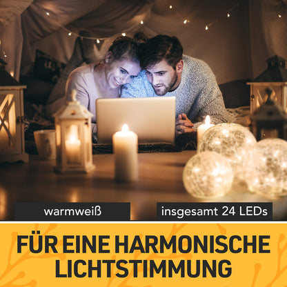 PURE LIVING INTERIOR DESIGN LED ball light 3-piece set, ball with timer, light balls with battery warm white as decorative light battery operated, glass ball as window sill decoration, lights decoration, window sill