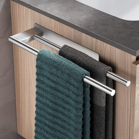 Dvocel towel holder without drilling Double 304 stainless steel towel bar Two-armed Self-adhesive guest towel holder Wall-mounted for bathroom kitchen