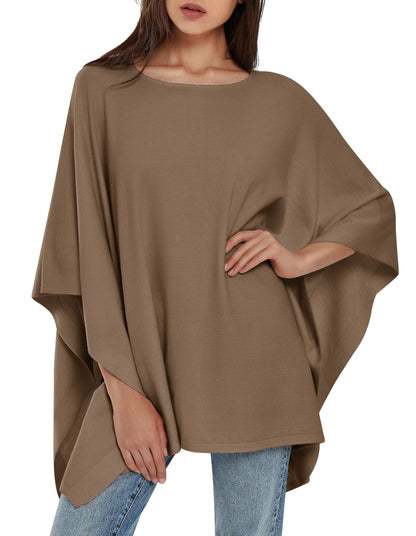 PULI Women's Pullover Poncho Elegant Viscose Knit Loose-fitting Poncho Scarf