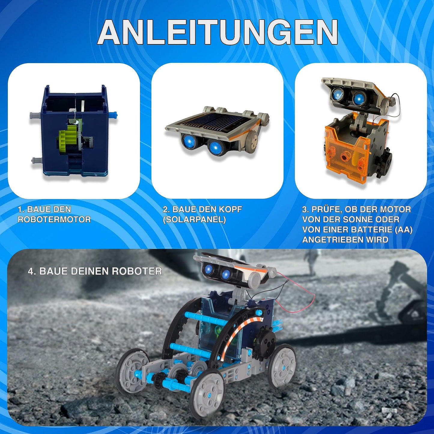 FUNTECH Solar Robot 12 in 1 for kids aged 8 and up, educational toy, robot kit, STEM learning and science kit, gifts for boys and girls (190 pieces)
