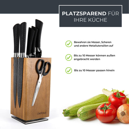 Successful NEW Acacia Knife Block, 360-degree Rotating with External Magnets & Removable Bristle Insert - Holds up to 20 knives | Secure Knife Storage Wooden Knife Block (knives not included)