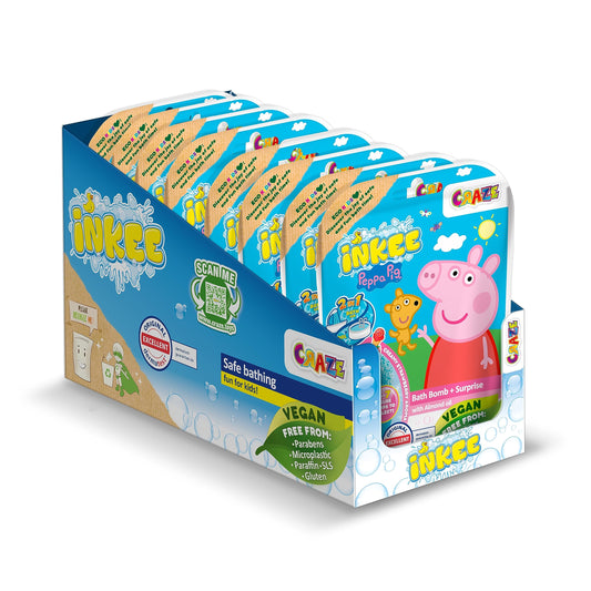 INKEE SURPRISE - 8-piece set of Peppa Pig bath bombs for kids with surprise toys, Peppa Pig bath toy with strawberry scent & foam effect.