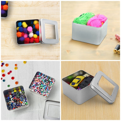 Kurtzy Silver Metal Cans with Lid (10 Pack) 9x9xH5.7cm Small Metal Boxes Portable Empty Metal Box with Lid without Hinge - Mini Storage Box Metal Rectangular Containers & Survival Kit