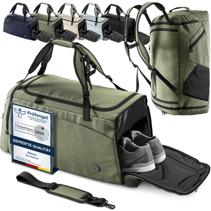 Sports bag with backpack function, shoe compartment, wet compartment | 40/60L travel bag swim bag fitness bag sport gym fitness shoulder bag carry-on weekender bag travel bag men women