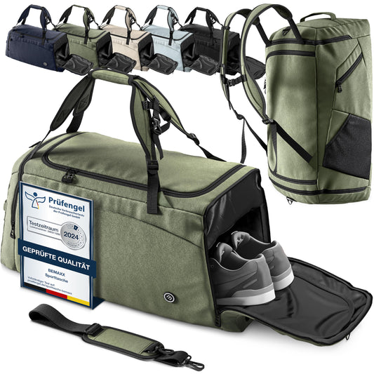 Sports bag with backpack function, shoe compartment, wet compartment | 40/60L travel bag swim bag fitness bag sport gym fitness shoulder bag carry-on weekender bag travel bag men women