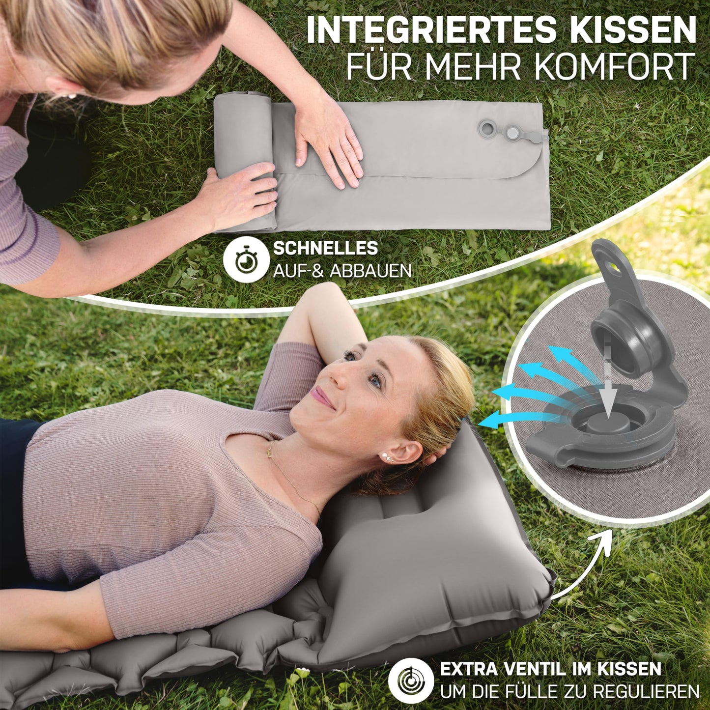 NORDBÄR® Camping inflatable sleeping mat & Ultralight [with or without pillow]| Iso air mattress small pack size for camping, outdoor & trekking| Camping pad, sleeping pad, travel mattress