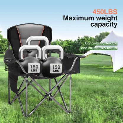 HIGH POINT SPORTS Folding Camping Chair 2-Pack 440lbs Foldable Padded Chair with Cup Holders XXL Folding Fishing Chair with Armrests Outdoor Chair Black