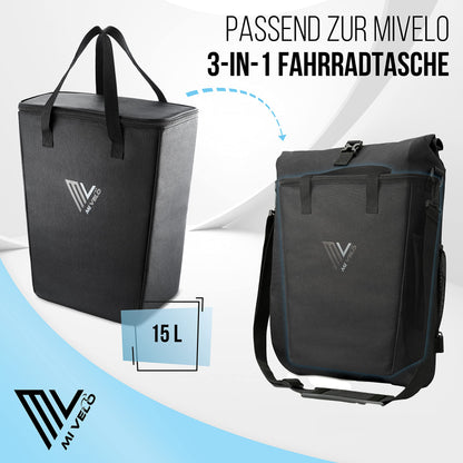 MiVelo - Insulated bike cooler bag - Insert for bike panniers rack - Foldable shopping bag - Picnic accessory - Carry bag (15L)