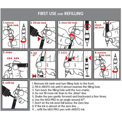 Aristo AH64300 mg1 Pro Drawing Pen Basic Set 4-piece (3 Drawing Pens mg1 Pro, line widths 0.35/0.5/0.7 mm, black drawing ink)