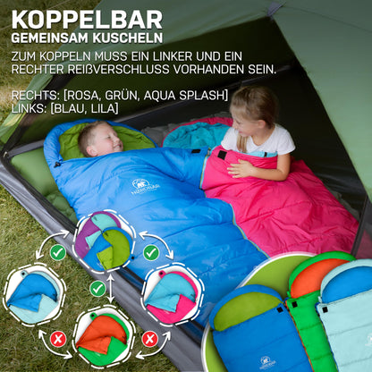 NORDBÄR® Kids Sleeping Bag for boys & girls up to 145cm height | 100% cotton lining | Mummy style bag, light & warm | Children's outdoor sleeping bag [1200g]