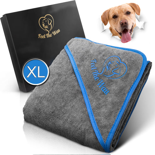 FeelTheWau Dog Towel extra absorbent - Dog towel for big dogs and small dogs - SUPER SOFT - Dog towel - Gift for dog owners (1 pack 130x75cm, Gray/Blue)