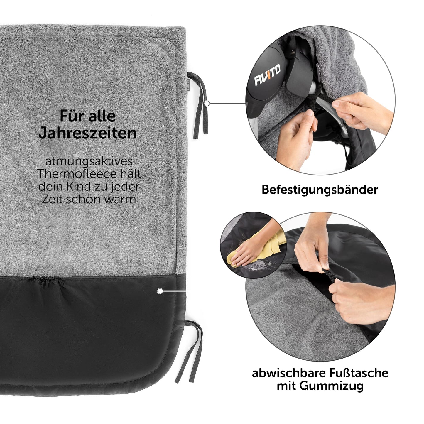 Zamboo universal blanket for stroller and buggy - water-repellent outdoor footmuff for sports strollers & joggers - Black Gray