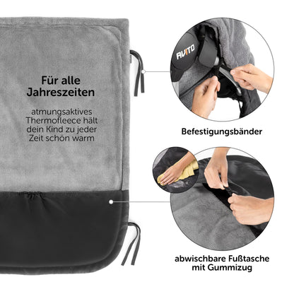 Zamboo universal blanket for stroller and buggy - water-repellent outdoor footmuff for sports strollers & joggers - Black Gray