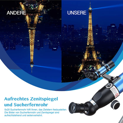 Aomekie Telescope Astronomy, 234X Refractor Telescope for kids beginners with 10X Smartphone Adapter Extendable tripod Bag Moon filter and Erect Image Finder Scope