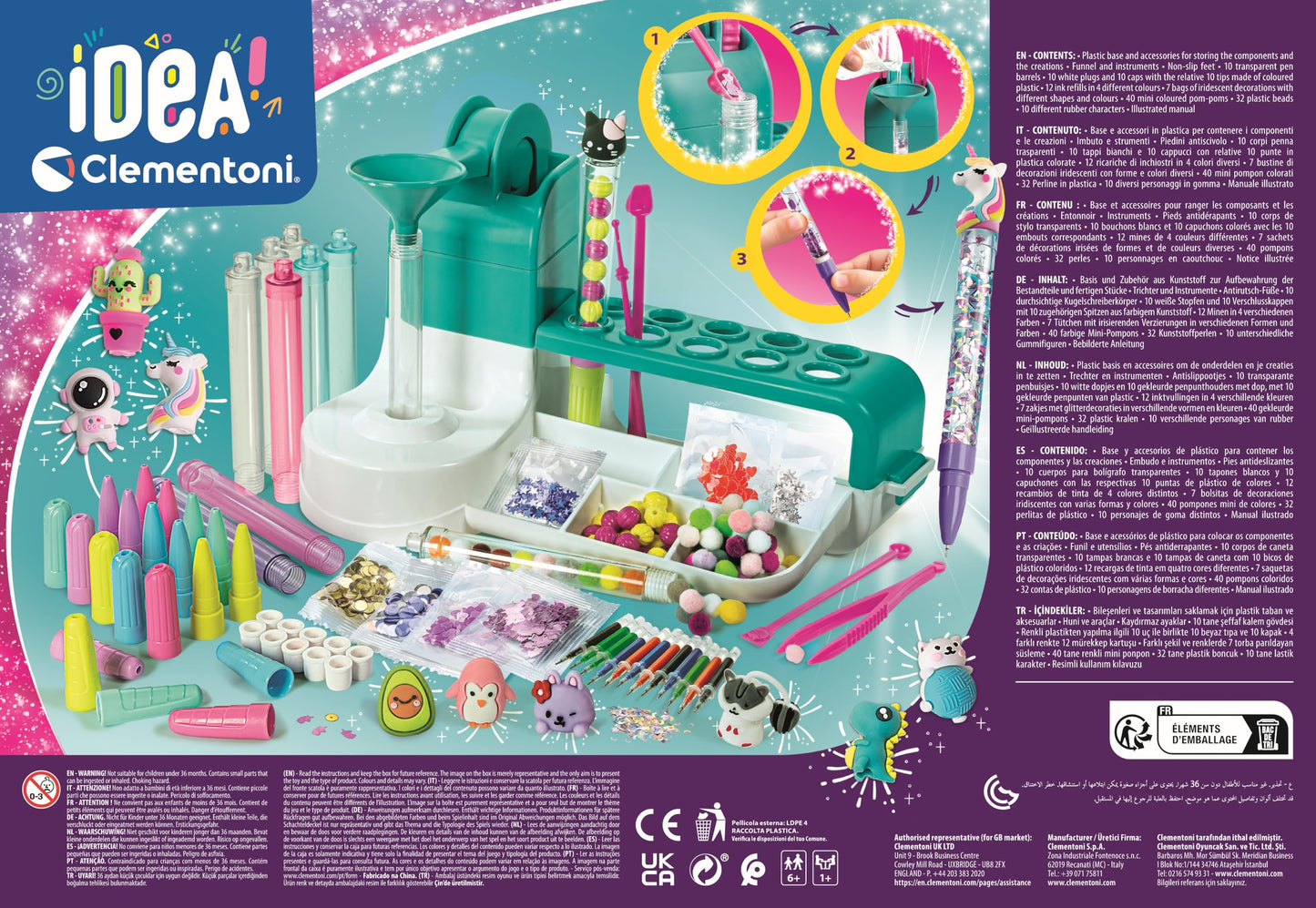 Clementoni Idea Pen Studio with over 50 accessories - DIY pen set with over 50 accessories - craft kit for making pens, creative toy & gift set for children ages 6 and up, 59415