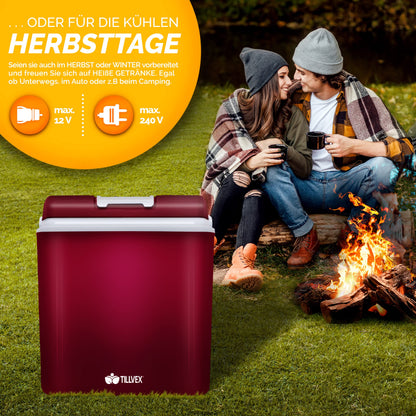 tillvex 24L Electric Cooler Box | Mini Fridge 230V and 12V for Car Camping | cools & warms | ECO Mode (Red)