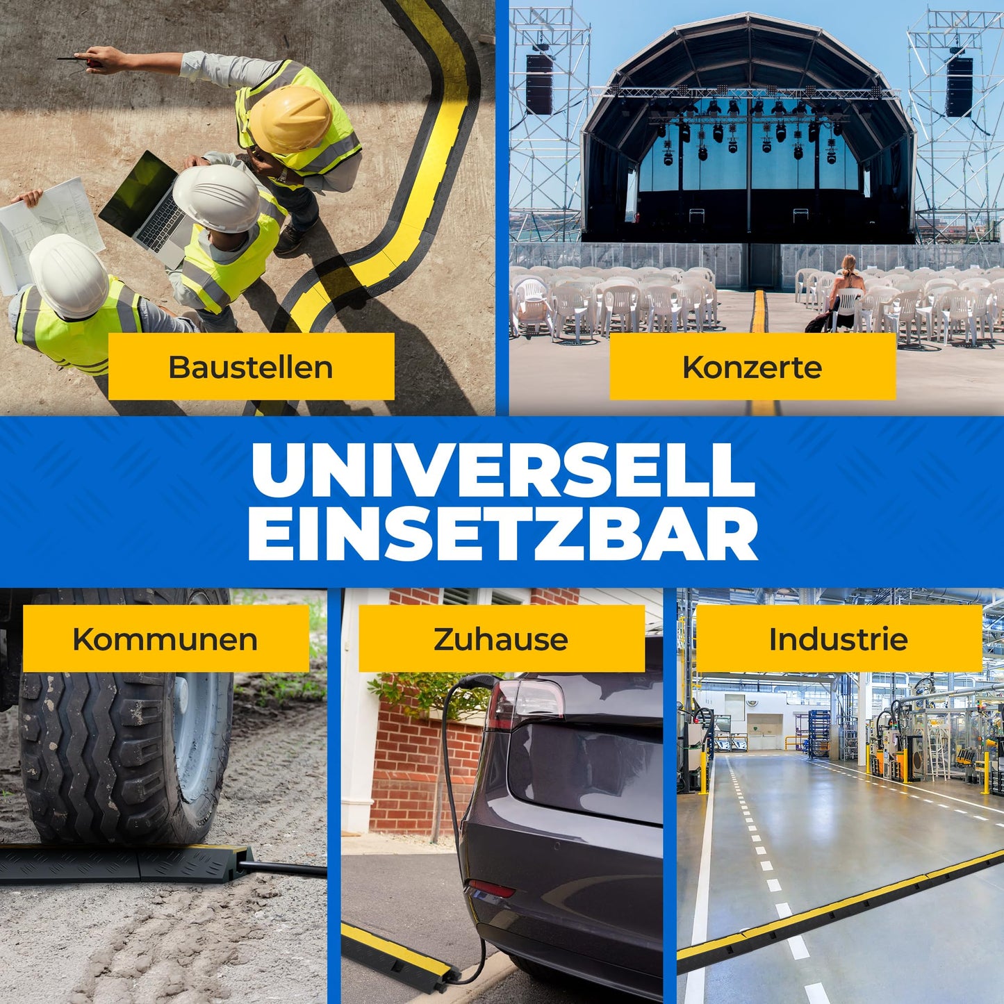 1-channel cable bridge with lid drivable stumble protection ramp bridge protector | 10 t load capacity | rubber