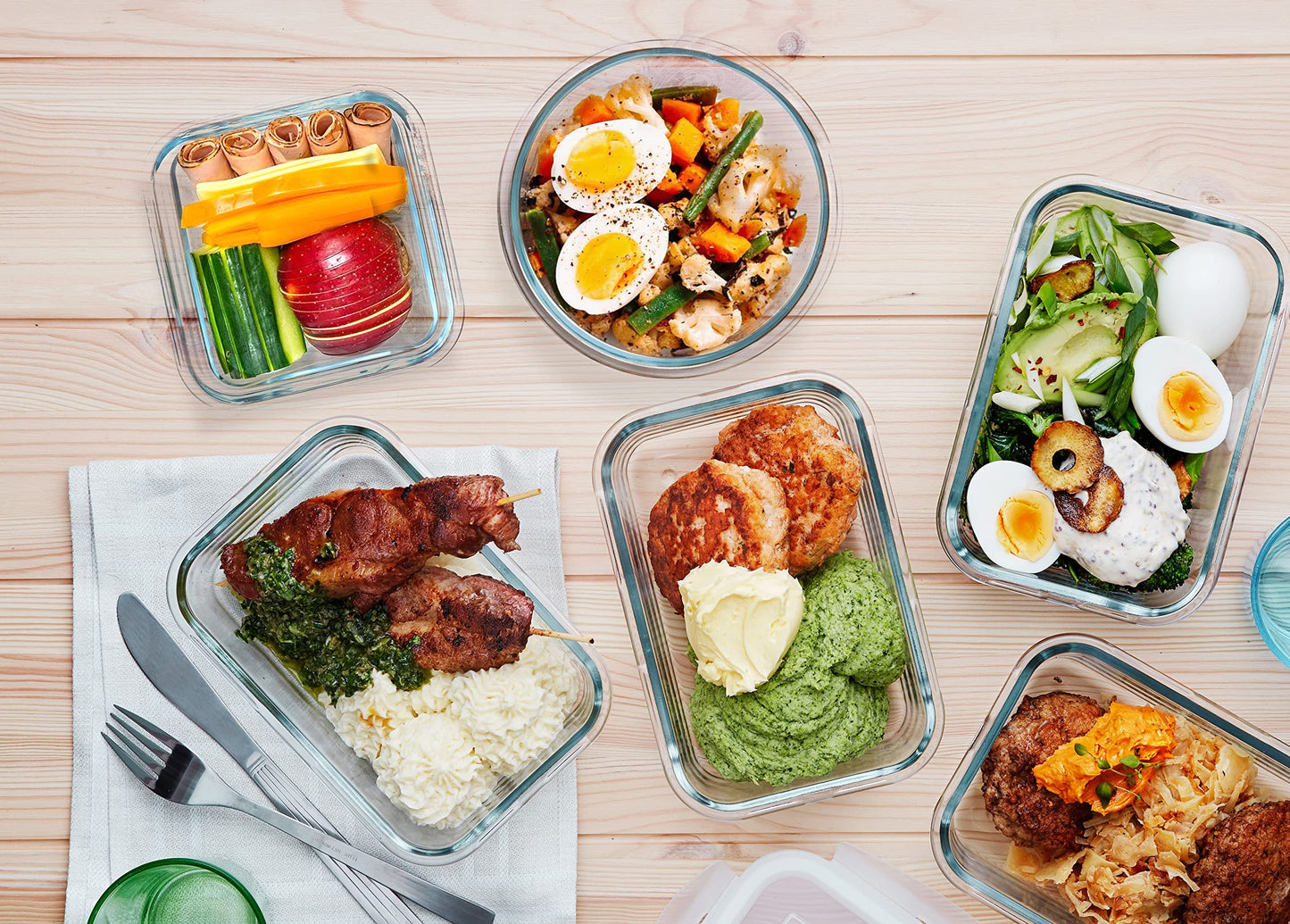 MCIRCO Glass Food Storage Containers 30 Pack [15 containers + 15 lids] - Glass canisters - Clear lids - BPA free - for home kitchen or restaurant