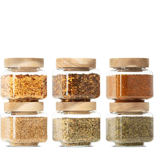 Econovo® spice jars set square with lid (6 pieces) made of borosilicate glass, spice jars storage jar airtight, storage containers glass set for spices and food 220ml