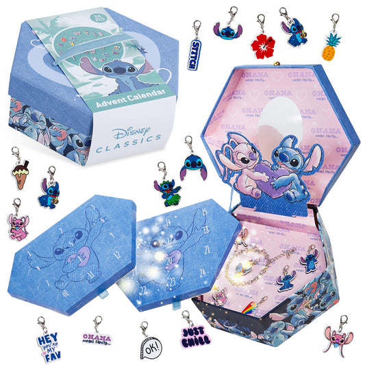 Disney Stitch Advent Calendar 2025 for Kids Teens DIY Fill Your Own Wall Hanging or Jewelry Charm Bracelet Christmas Countdown Calendar Stitch Gifts (Blue Stitch Jewelry)