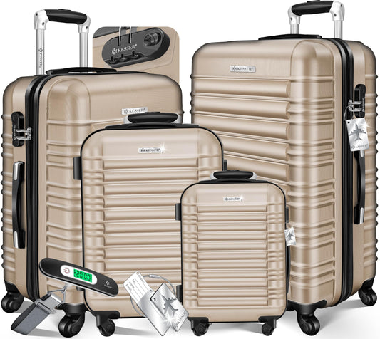 KESSER® 4-piece hard shell suitcase set Travel suitcase set Trolley suitcase 4 wheels ABS hard shell Telescopic handle Incl. suitcase scale + luggage tag Suitcase lock, S-M-L-XL