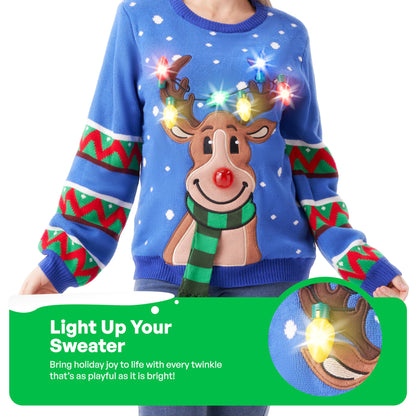 JOYIN Women's LED Light Up Get Lit Christmas Tree Ugly Christmas Sweater with Built-in Bulbs (large, black)