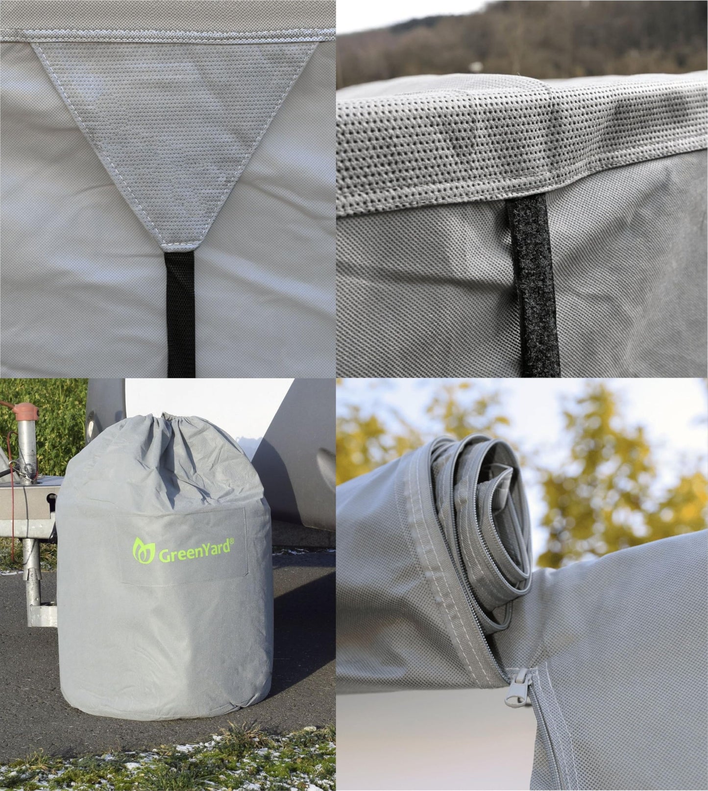 GreenYard® cover for caravans or motorhomes camping cover | Protection against dust and moisture | water repellent and breathable | durable (XXL 730 x 250 x 220 cm)