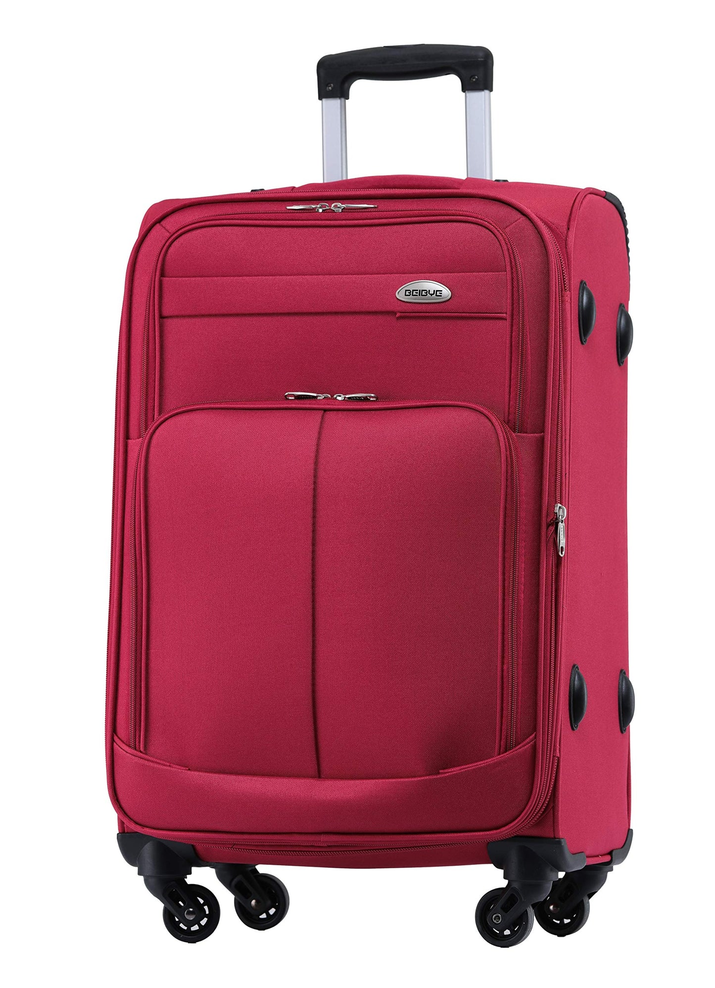 BEIBYE Lightweight Fabric Suitcase Set Trolley External Pockets Expansion Pleat More Storage Space with Combination Lock (Wine Red, M-Carry-On-54cm)