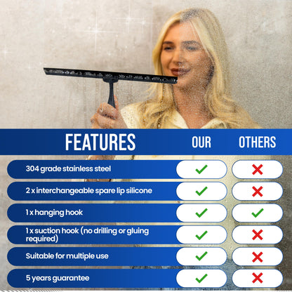 Wunset Superior Shower Squeegee Selection: Featuring stainless steel, silicone, and rubber squeegees, water wipers, bathroom essentials, shower door squeegees (35 cm, Black)