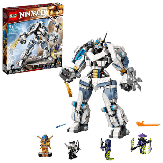 LEGO 71738 NINJAGO Legacy Zane's Titan Mech, ninja building toy with 4 minifigures including Jay in gold armor and 2 ghost warriors, poseable action figure.