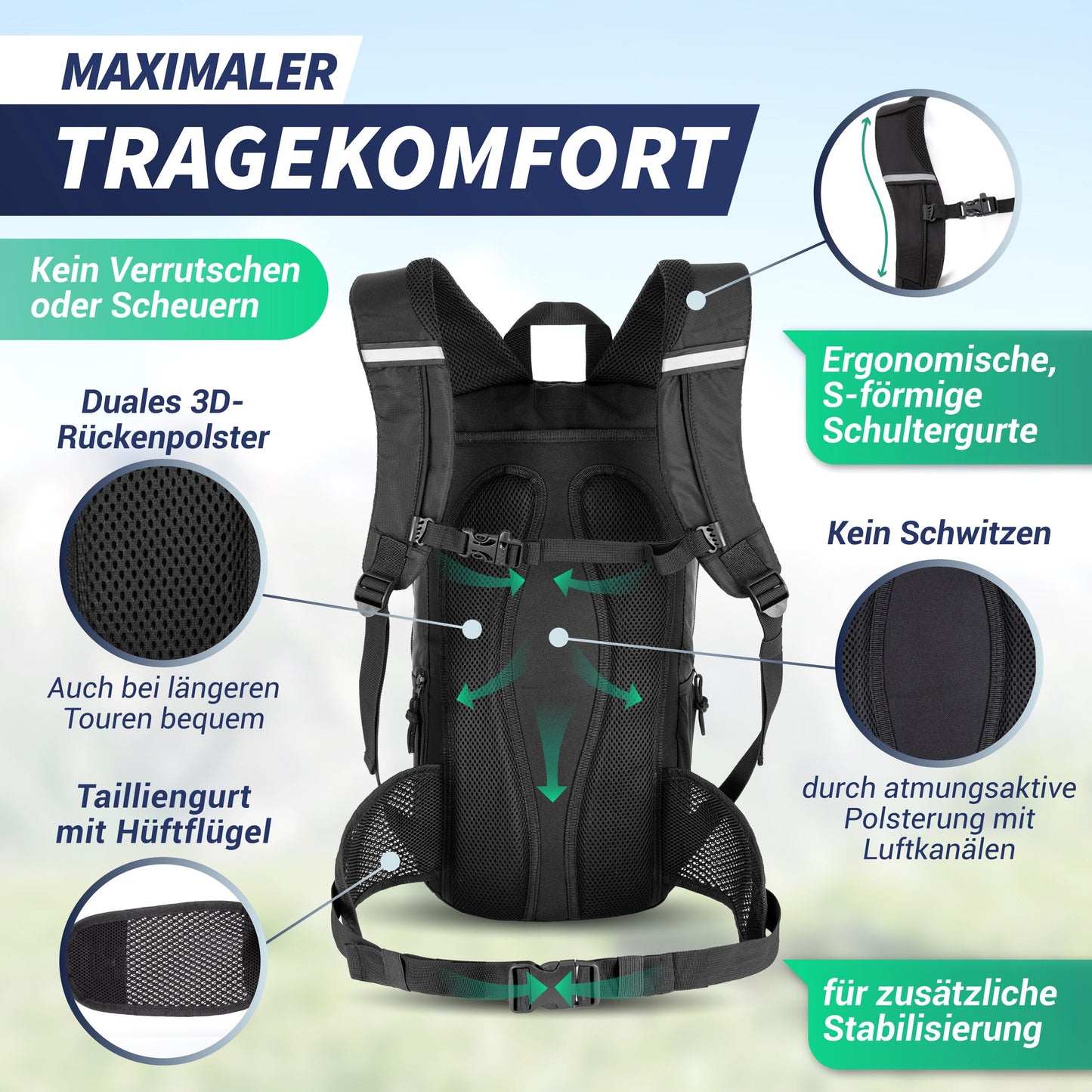 SASMO® Bike backpack 20l with thermal compartment & helmet net | MTB backpack | Bike backpack - incl. rain cover & phone pocket | Hydration pack bike backpack for men & women