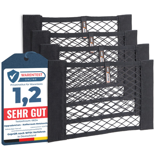 Upgrade4cars Trunk Net Bag Velcro | 4 Car Organizer Nets 40 x 25 cm | Elastic Automotive Storage Net Universal | Car Interior Accessory Gadget