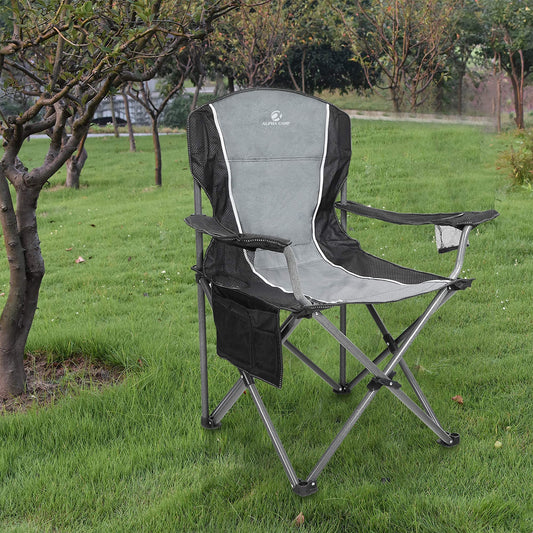 LET'S CAMP Camping Chair Folding Chair Portable Fishing Chair with Drink Holders Storage Pockets Carry Bag Steel Frame up to 160kg for Camping Travel