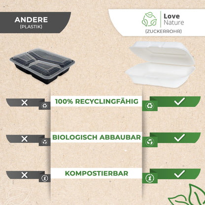 Love Nature Biodegradable Menu Box 1 Compartment 50 Pieces - Sugarcane Disposable Tableware - Disposable Menu Box - Takeaway Packaging - To-Go Food Packaging