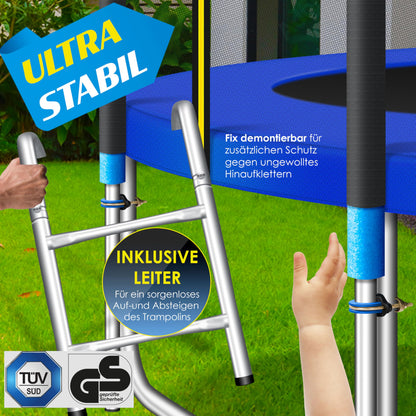 KESSER® Trampoline Outdoor Ø 244/305/366/427 cm Complete set with safety net, ladder, edge cover & side pocket and assembly accessories | Children's trampoline Garden trampoline Capacity 150 kg