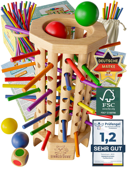 SENSESFOX® Color Learning Tower - FSC® 100% - Montessori toy from 3 years - wooden toy with educational value - learning games from 3 years - children's color stick wooden game - children's games from 4 years