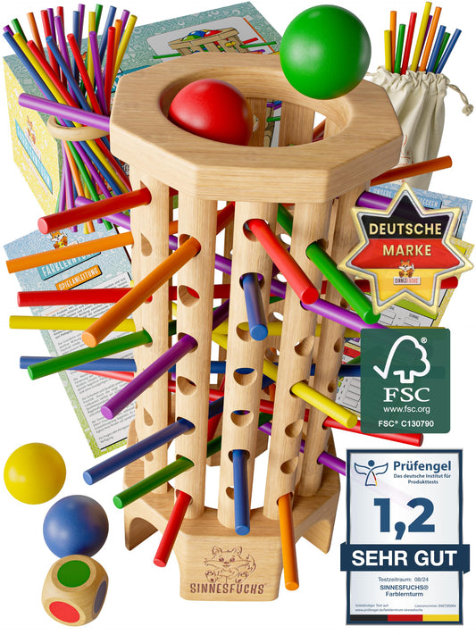 SENSESFOX® Color Learning Tower - FSC® 100% - Montessori toy from 3 years - wooden toy with educational value - learning games from 3 years - children's color stick wooden game - children's games from 4 years
