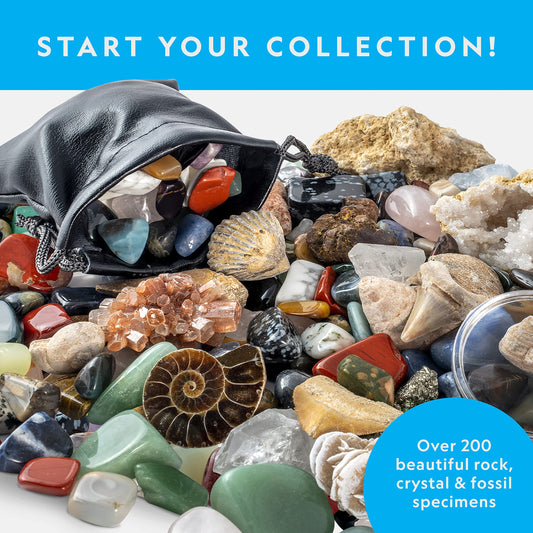 NATIONAL GEOGRAPHIC Gemstones and Fossils Set - 300-piece set with geodes and real fossils - Rose Quartz, Jasper, Aventurine - Many more crystals and gemstones for kids.