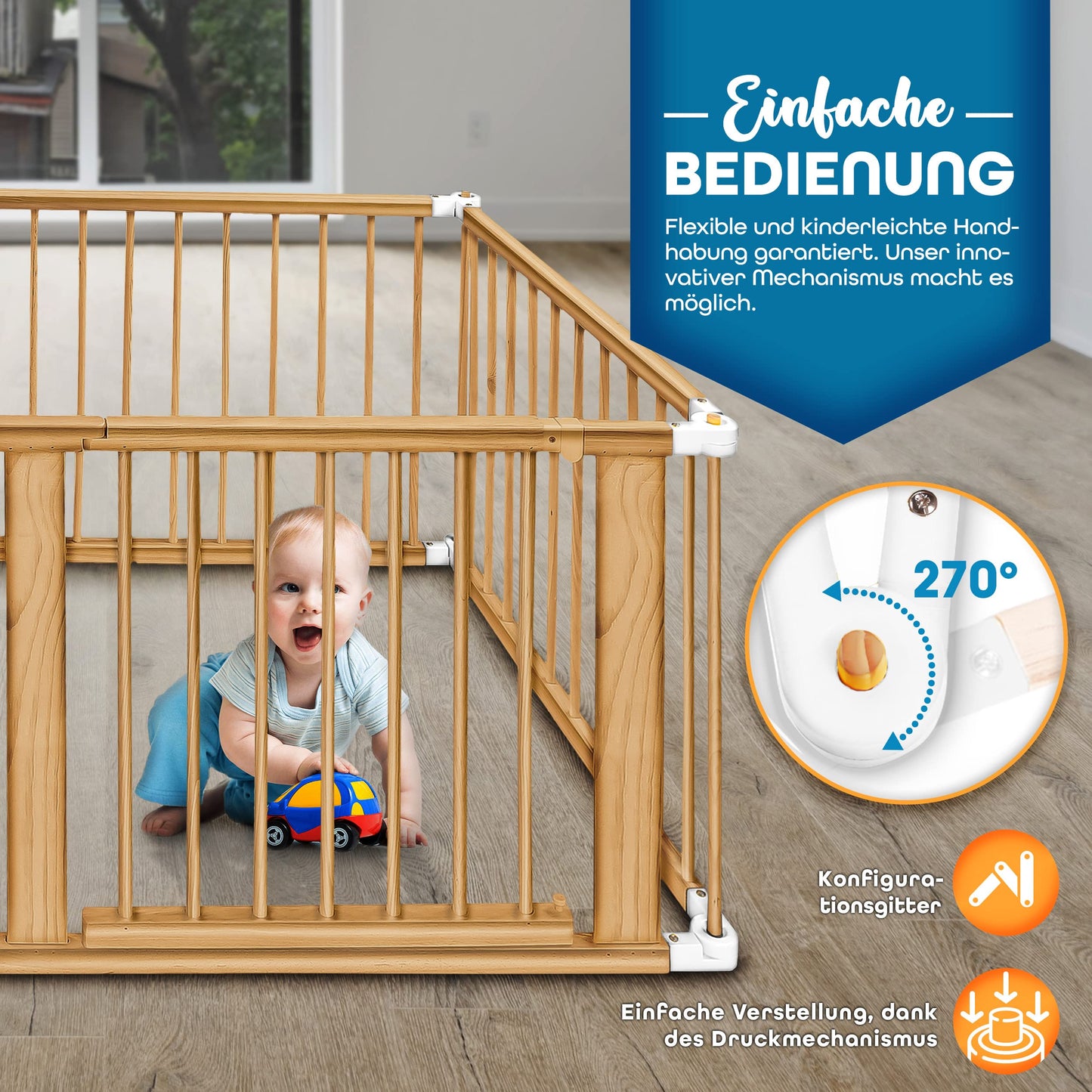 KIDUKU® 7.2 meters baby playpen XXL foldable incl. door | playpen with double locking | safety gate for children incl. 8 elements | playpen shapeable as needed