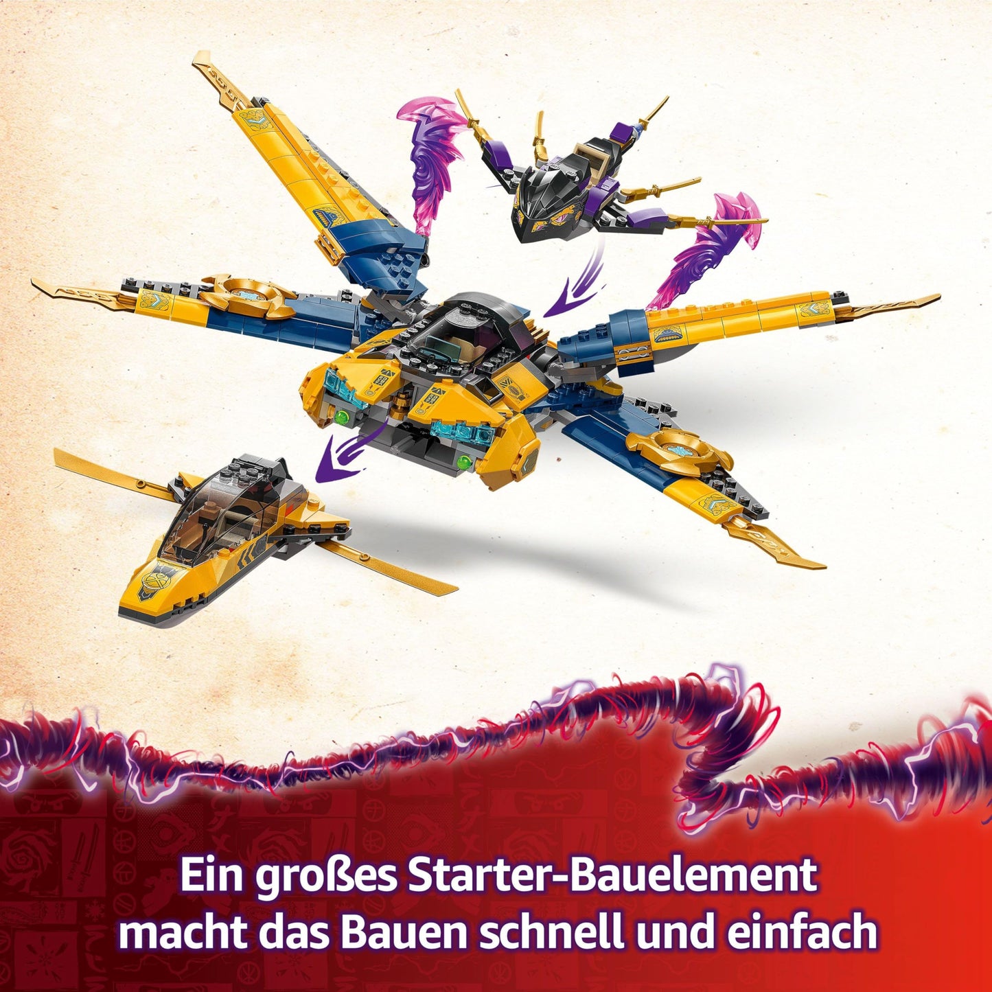 LEGO NINJAGO Rass and Arin's Super Storm Fighter - Toy with drone, shooters, blades, and engines - Includes 3 minifigures for ninja role play - Building set for boys and girls aged 8+ 71833