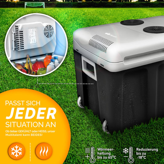tillvex Electric Cooler Box 40L with Wheels | Mini Fridge 230V and 12V for Car Camping | cools & warms | ECO Mode (Anthracite)