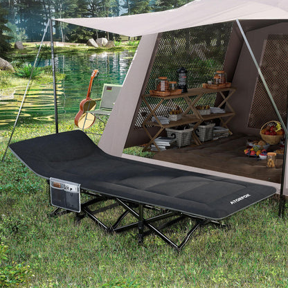 ATORPOK SHOP Camping bed foldable, extra wide foldable cot for outdoor garden indoor (black)