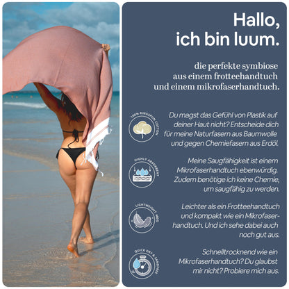 Luum® Sauna towel Hammam towel large 100x200 beach towel XXL bath towel hand towel yoga towel shower towel beach towel sauna towel travel towel Turkish Towels, women men, 100% cotton, Red