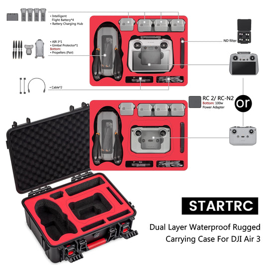 STARTRC bag for DJI Air 3/Air 3S accessories, waterproof hardshell storage case for DJI Air 3 Fly More Combo with DJI RC 2/RC-N2 remote control, drone carrying case with shoulder strap.