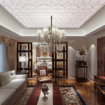 Art3d 12 pieces, 4.5 sq.ft Ceiling Tiles, 3D Wall Panels, 61 x 61 cm, Self-Adhesive, Classic Style, White.