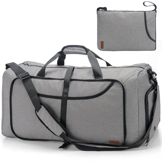 Vogshow Foldable Travel Duffel Bag, Weekender Overnight Bag Waterproof Duffle with Shoe Compartment for Men and Women (Gray, 80L)