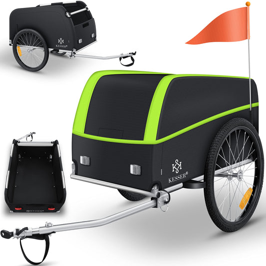 KESSER® bicycle trailer cargo trailer transport trailer high drawbar with coupler, incl. cover folding function high drawbar attaches to bicycle transport box with 120 liters max. 40 kg light green