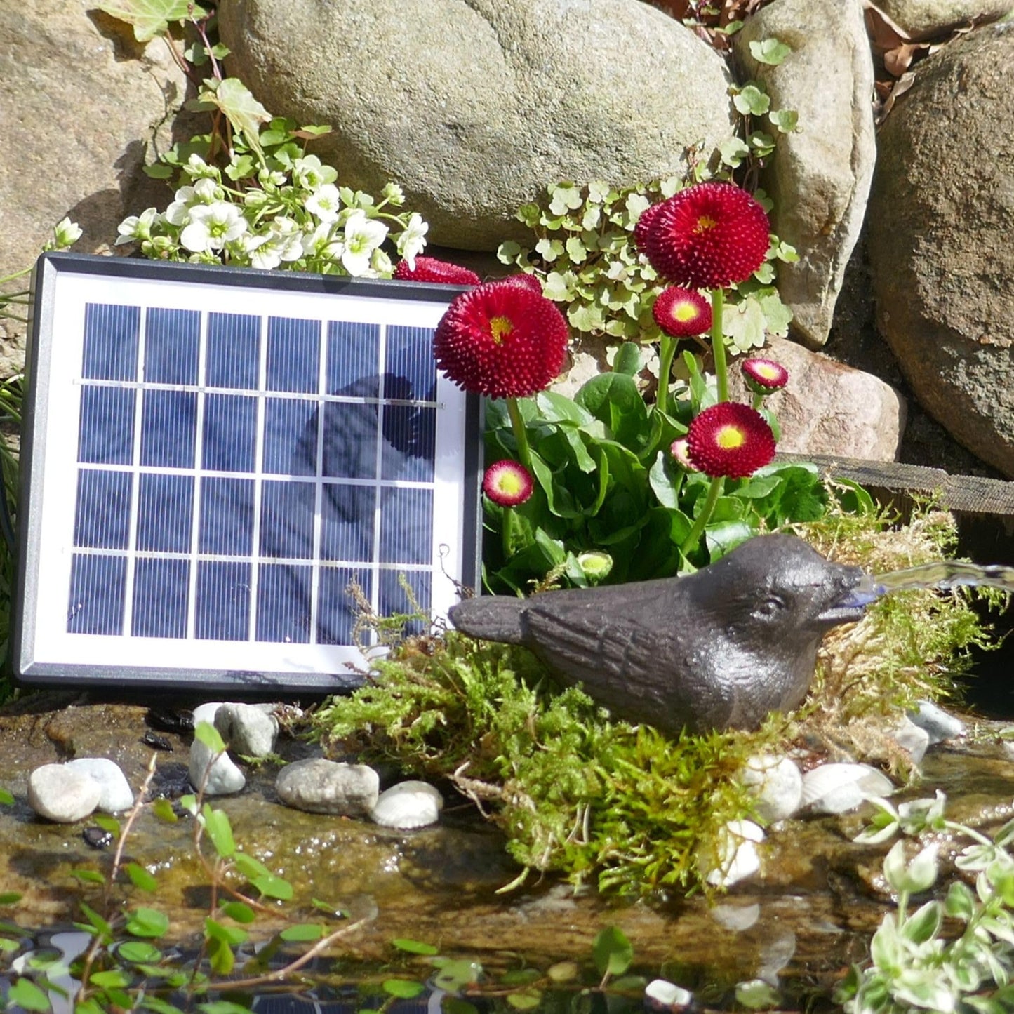 Storm's garden enchantments water feature sparrow incl. solar pump cast iron pond decoration
